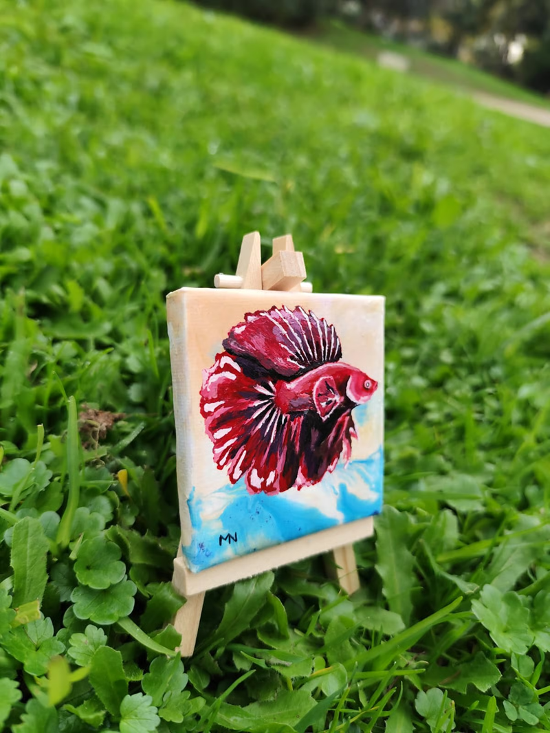 Pez Betta Siam Lienzo Miniatura